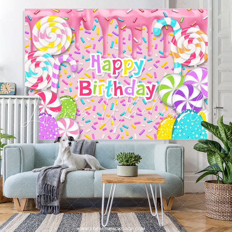 Lofaris Colorful Candy Land Dessert Happy Birthday Backdrop