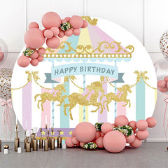 Lofaris Colorful Carousel Circus Round Birthday Backdrop