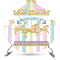 Lofaris Colorful Carousel Circus Round Birthday Backdrop