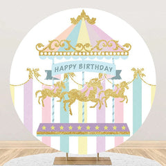 Lofaris Colorful Carousel Circus Round Birthday Backdrop