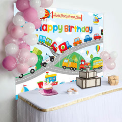 Lofaris Colorful Cars Shipping Road Happy Birthday Backdrop
