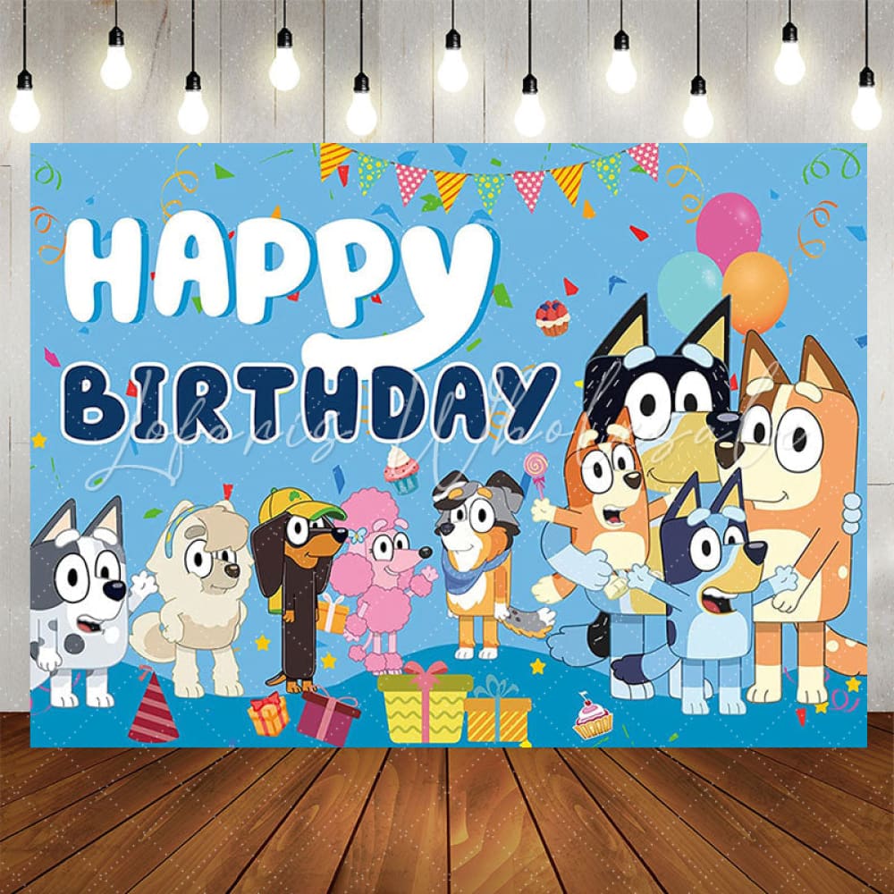 Lofaris Colorful Cartoon Dogs Blue Birthday Backdrop For Boys