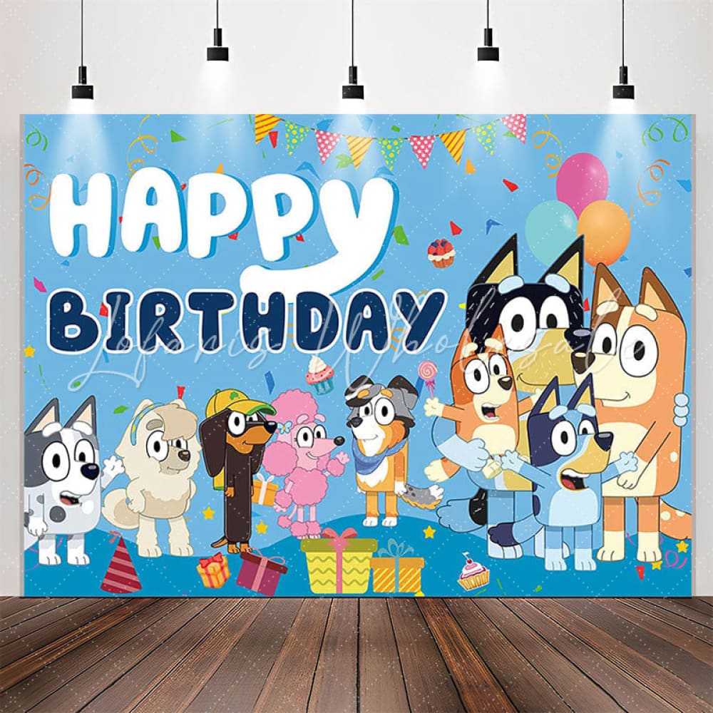 Lofaris Colorful Cartoon Dogs Blue Birthday Backdrop For Boys