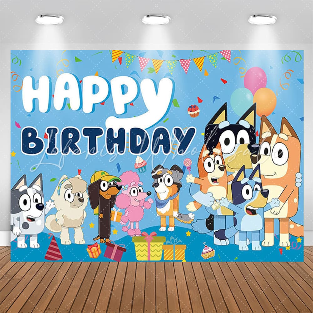 Colorful Cartoon Dogs Blue Birthday Backdrop For Boys