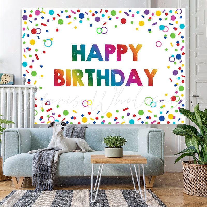 Lofaris Colorful Circle And Line Happy Birthday Party Backdrop