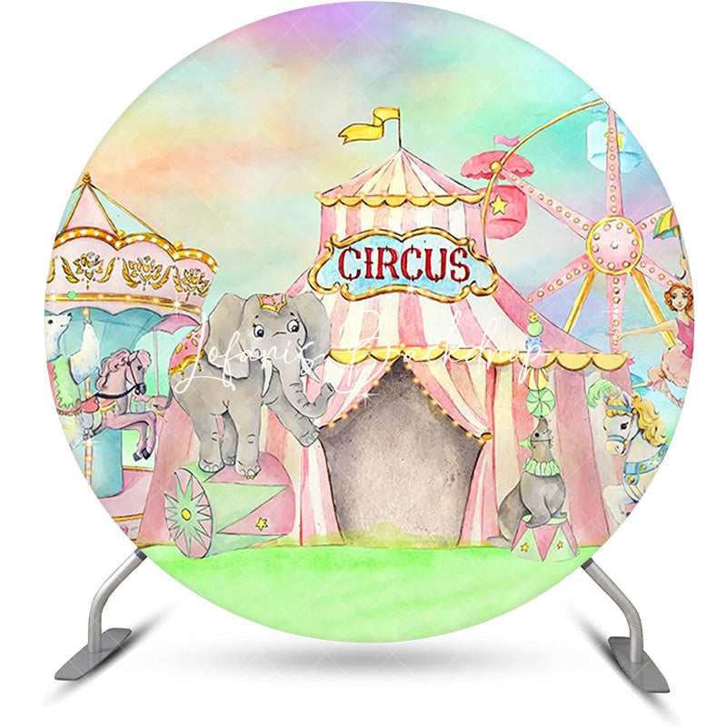 Lofaris Colorful Circus Tent Animals Round Party Backdrop
