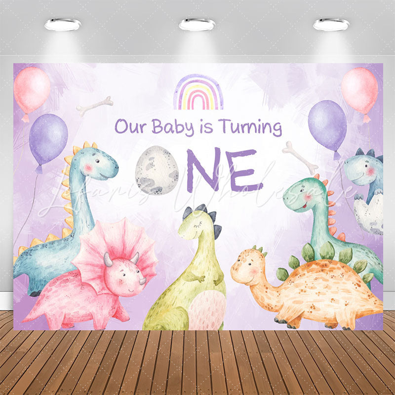 Lofaris Colorful Dinosaur Balloon 1st Birthday Backdrop