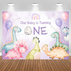 Lofaris Colorful Dinosaur Balloon 1st Birthday Backdrop