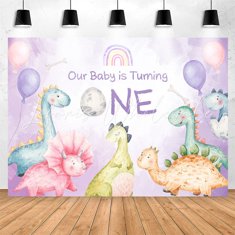 Lofaris Colorful Dinosaur Balloon 1st Birthday Backdrop