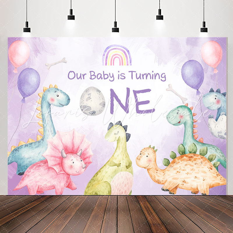 Lofaris Colorful Dinosaur Balloon 1st Birthday Backdrop