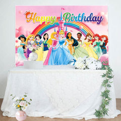 Colorful Disney Princess Happy Birthday Backdrop For Girls Kids