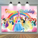 Colorful Disney Princess Happy Birthday Backdrop For Girls Kids