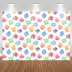 Lofaris Colorful Dog Paws Prints Pets Birthday Backdrop