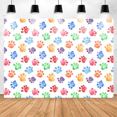 Lofaris Colorful Dog Paws Prints Pets Birthday Backdrop