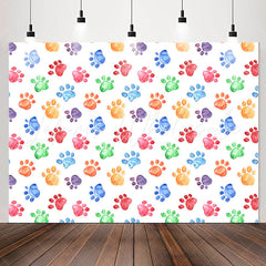 Lofaris Colorful Dog Paws Prints Pets Birthday Backdrop