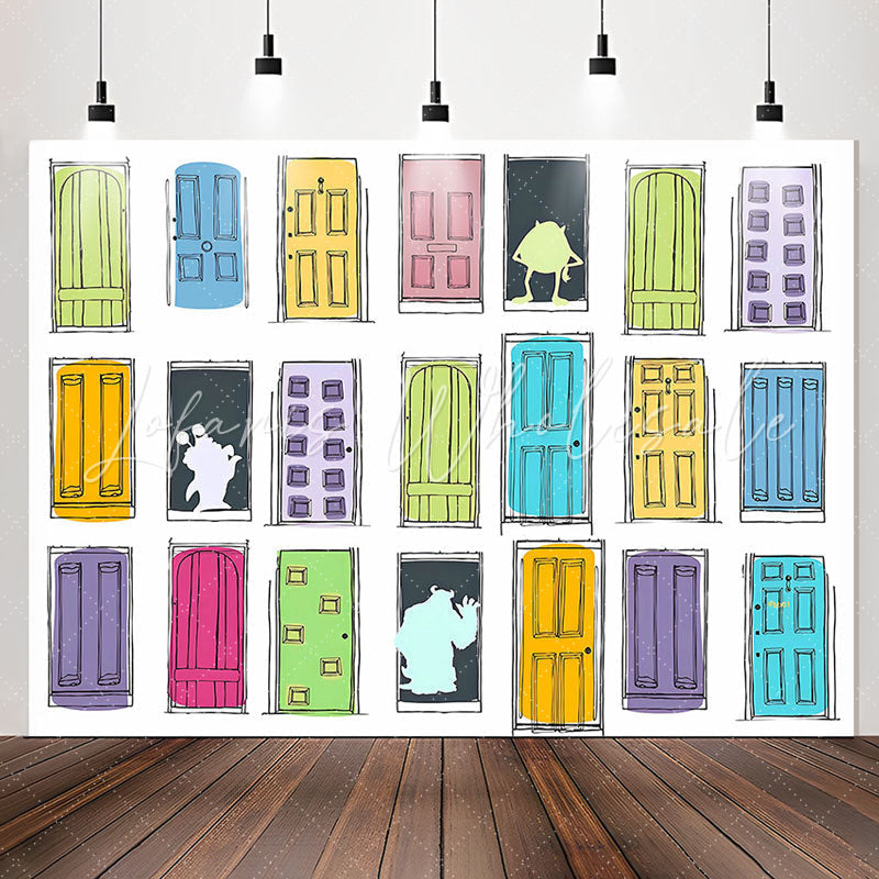 Lofaris Colorful Doors Cartoon Birthday Backdrop For Boy