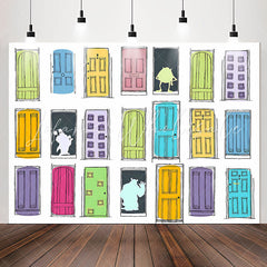 Lofaris Colorful Doors Cartoon Birthday Backdrop For Boy