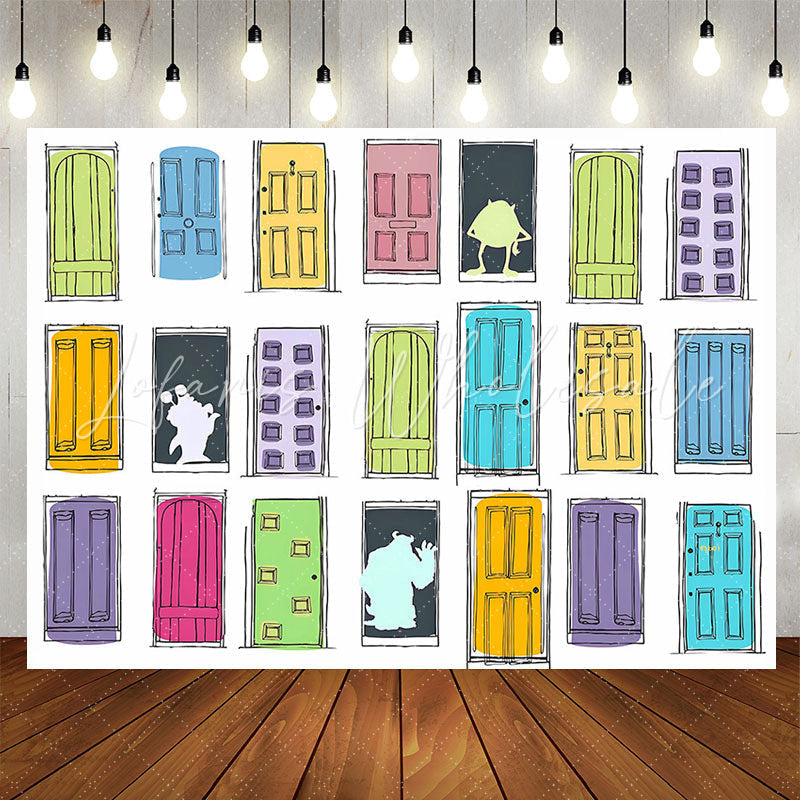 Lofaris Colorful Doors Cartoon Birthday Backdrop For Boy