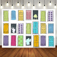 Lofaris Colorful Doors Cartoon Birthday Backdrop For Boy