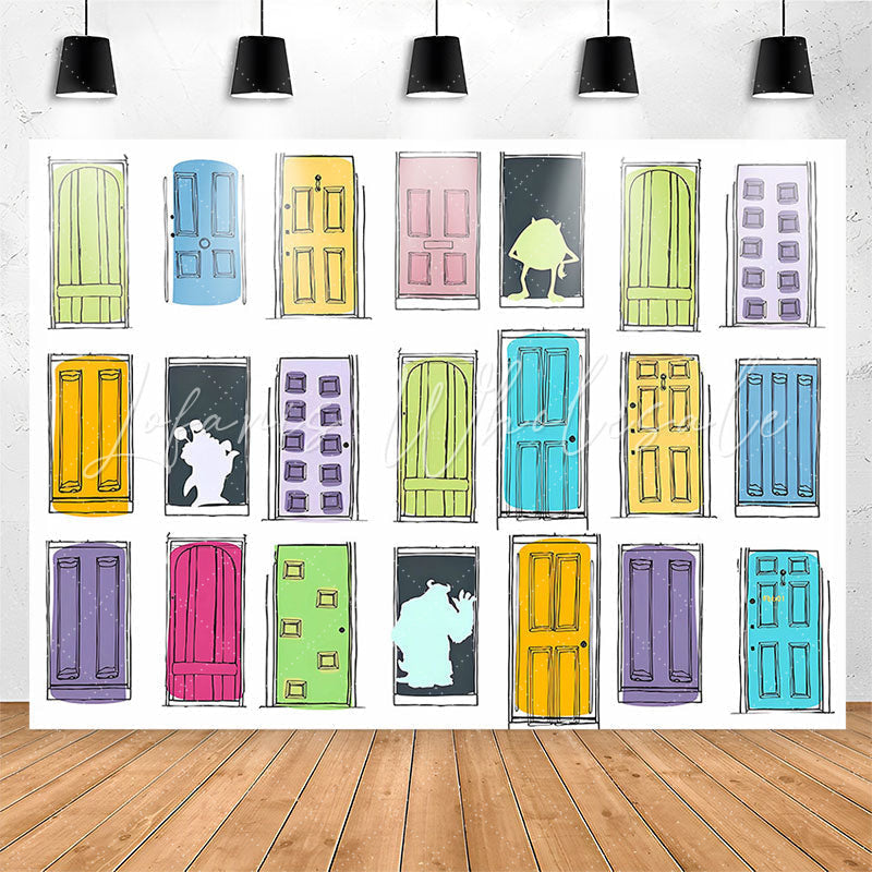 Lofaris Colorful Doors Cartoon Birthday Backdrop For Boy