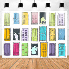 Lofaris Colorful Doors Cartoon Birthday Backdrop For Boy