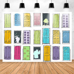 Lofaris Colorful Doors Cartoon Birthday Backdrop For Boy