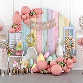 Lofaris Colorful Eggs Floral Wooden Circle Easter Backdrop
