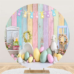 Lofaris Colorful Eggs Wood Rerto Wall Round Easter Backdrop