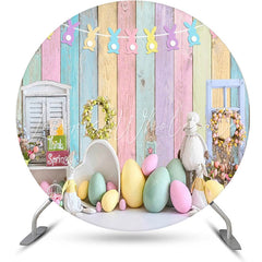 Lofaris Colorful Eggs Wood Rerto Wall Round Easter Backdrop