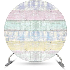 Lofaris Colorful Faded Wooden Wall Circle Birthday Backdrop