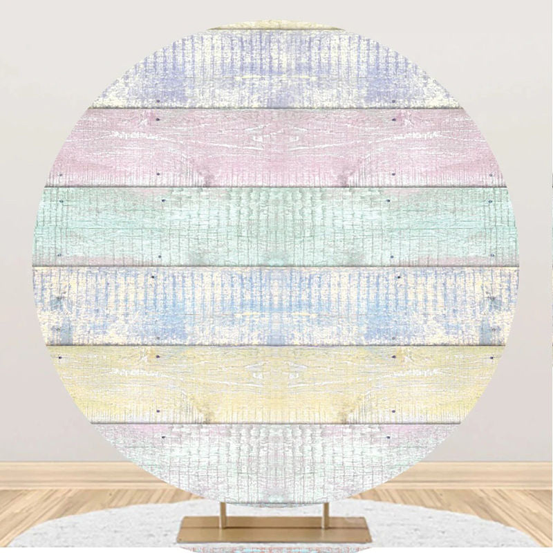 Lofaris Colorful Faded Wooden Wall Circle Birthday Backdrop