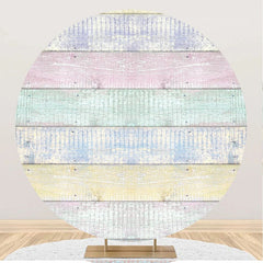 Lofaris Colorful Faded Wooden Wall Circle Birthday Backdrop