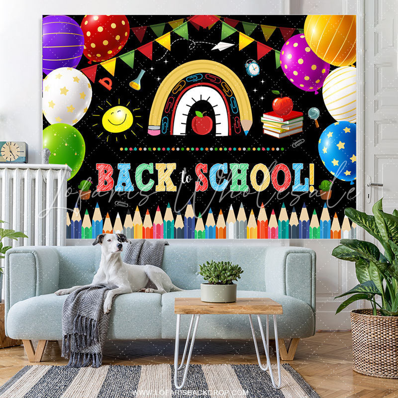 Lofaris Colorful Flags And Balloons Back To School Backdrop