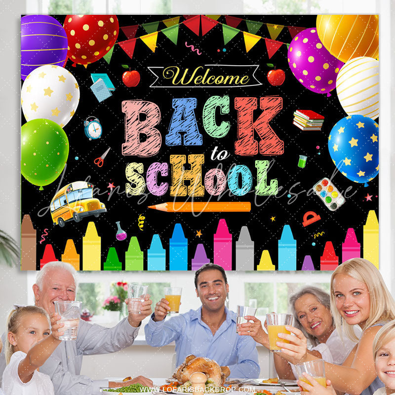 Lofaris Colorful Flags And Balloons Welcome Back To School Backdrop