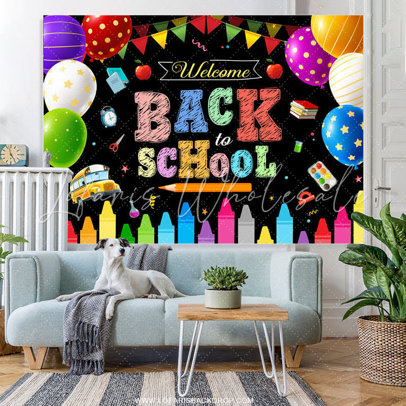 Lofaris Colorful Flags And Balloons Welcome Back To School Backdrop