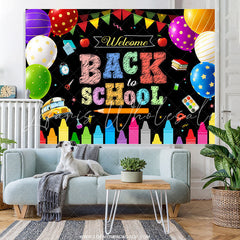 Lofaris Colorful Flags And Balloons Welcome Back To School Backdrop