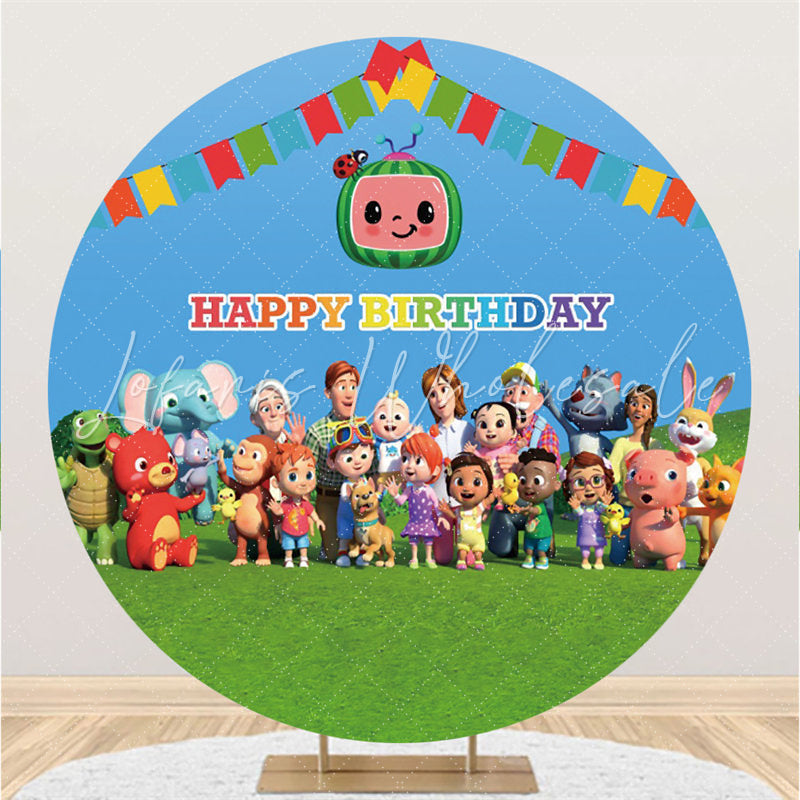 Lofaris Colorful Flags And Big Family Round Birthday Backdrop