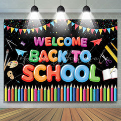 Lofaris Colorful Flags And Pencil Black Welcome Back To School Backdrop