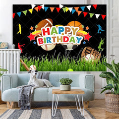 Lofaris Colorful Flags Stars Boy Sports Happy Birthday Backdrop