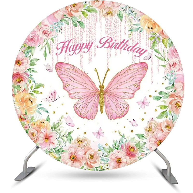 Lofaris Colorful Floral Butterfly Round Birthday Backdrop