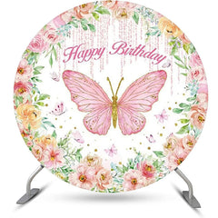 Lofaris Colorful Floral Butterfly Round Birthday Backdrop