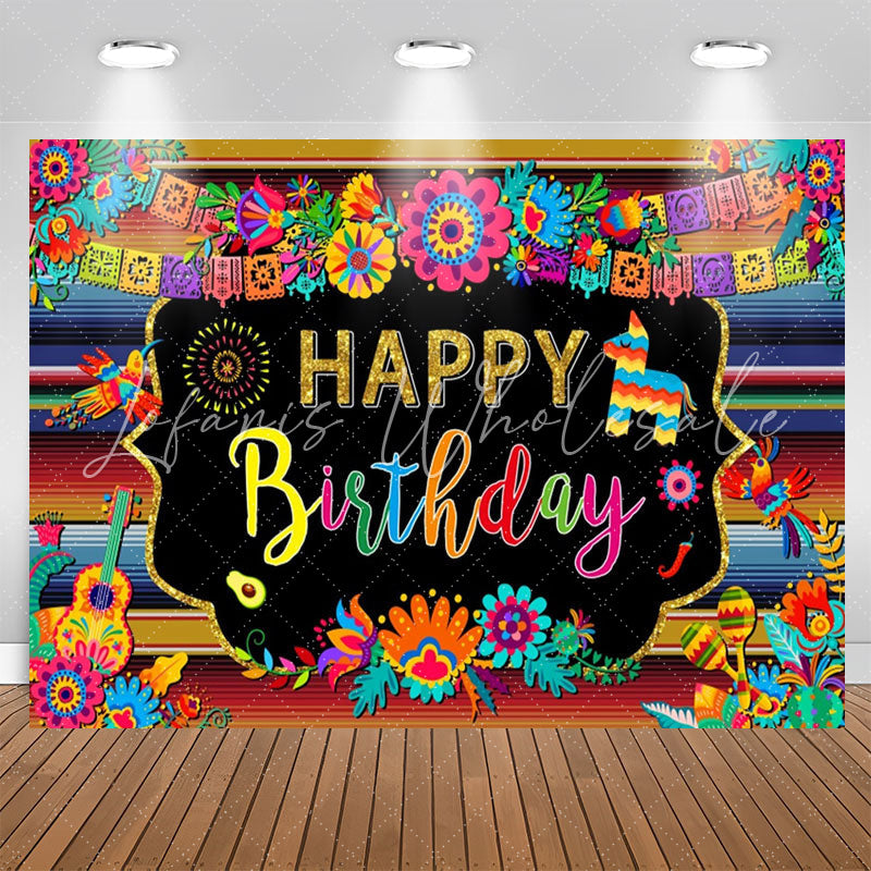 Lofaris Colorful Floral Mexican Fiesta Birthday Backdrop
