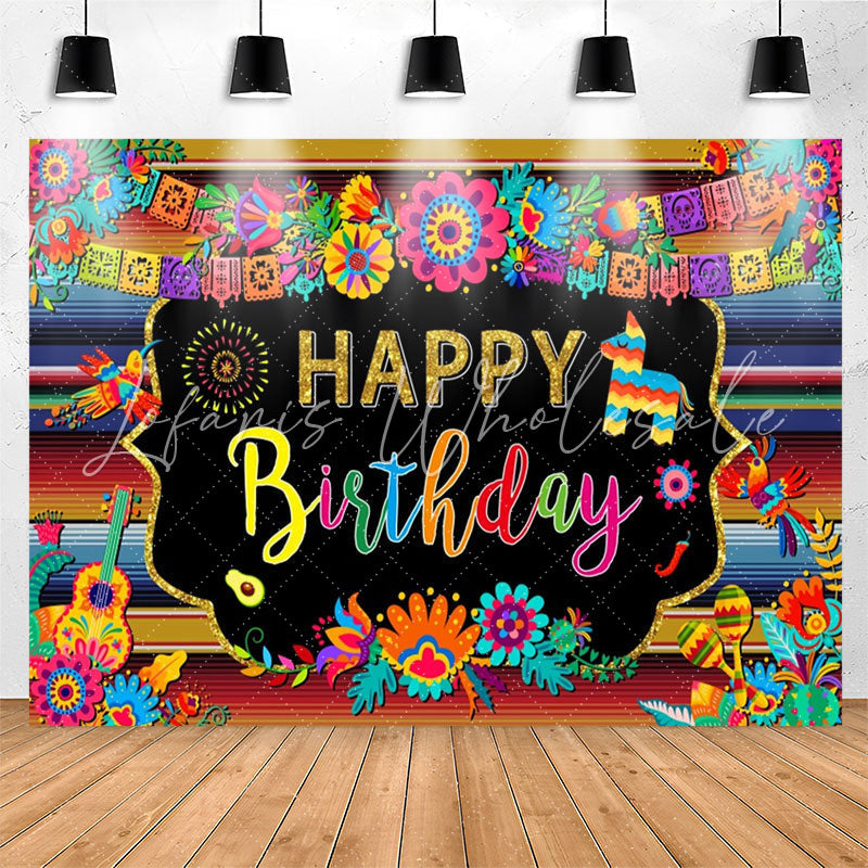 Lofaris Colorful Floral Mexican Fiesta Birthday Backdrop