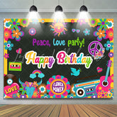 Lofaris Colorful Floral Peace Love Happy Birthday Party Backdrop