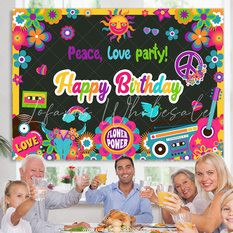 Lofaris Colorful Floral Peace Love Happy Birthday Party Backdrop