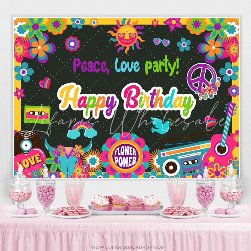 Lofaris Colorful Floral Peace Love Happy Birthday Party Backdrop