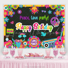 Lofaris Colorful Floral Peace Love Happy Birthday Party Backdrop