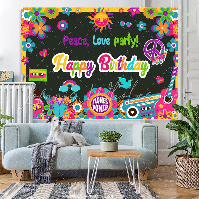 Lofaris Colorful Floral Peace Love Happy Birthday Party Backdrop