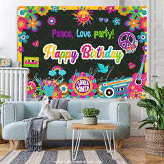 Lofaris Colorful Floral Peace Love Happy Birthday Party Backdrop