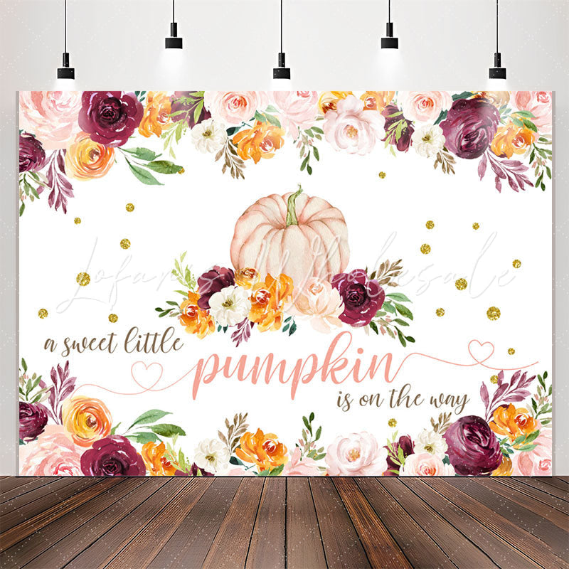 Lofaris Colorful Floral Sweet Pumpkin Baby Shower Backdrop